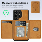 For Samsung Galaxy S25 5G Shield Multi-functional MagSafe Card Bag Phone Case(Brown)