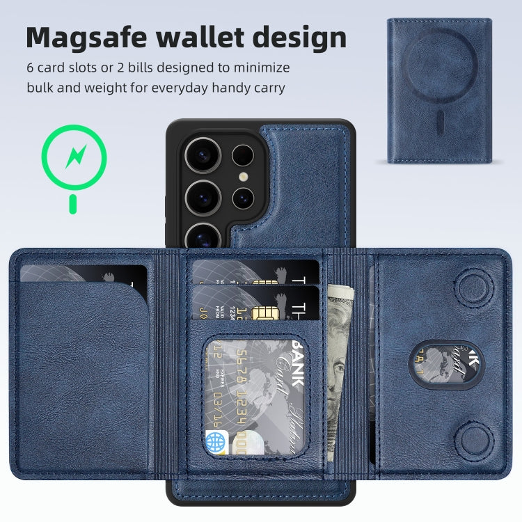 For Samsung Galaxy S25 5G Shield Multi-functional MagSafe Card Bag Phone Case(Blue)