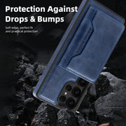 For Samsung Galaxy S25 5G Shield Multi-functional MagSafe Card Bag Phone Case(Blue)