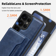 For Samsung Galaxy S25 5G Shield Multi-functional MagSafe Card Bag Phone Case(Blue)