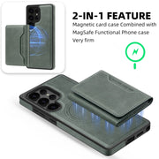 For Samsung Galaxy S25 5G Shield Multi-functional MagSafe Card Bag Phone Case(Green)