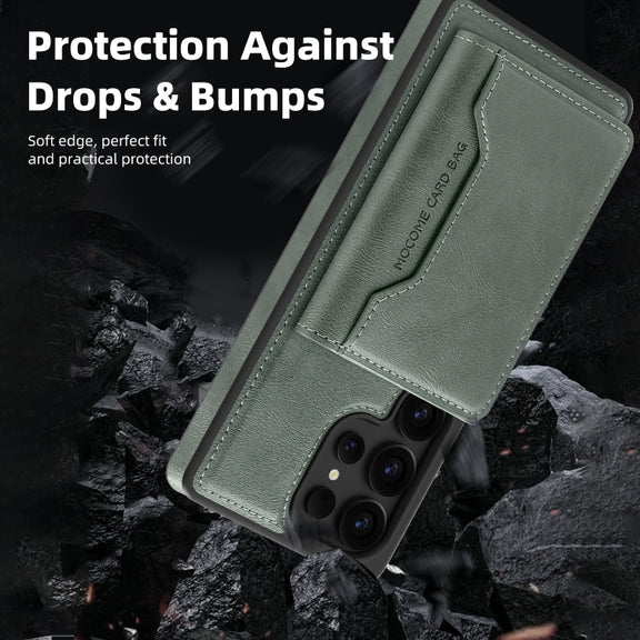 For Samsung Galaxy S25 5G Shield Multi-functional MagSafe Card Bag Phone Case(Green)