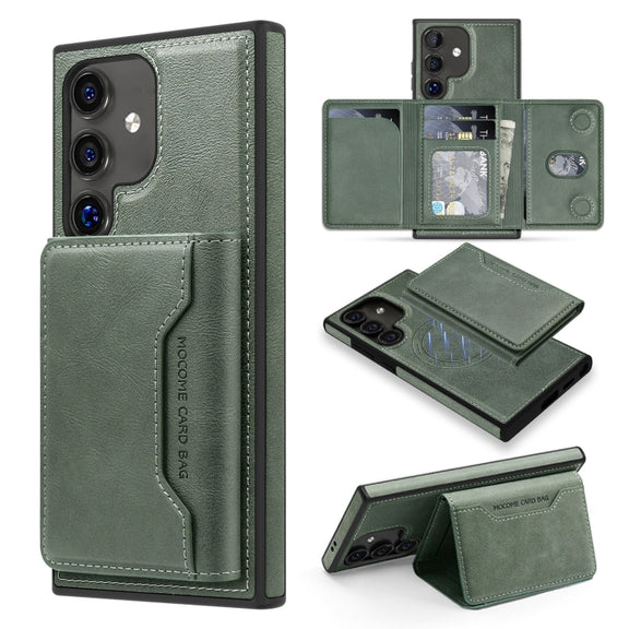 For Samsung Galaxy S25 5G Shield Multi-functional MagSafe Card Bag Phone Case(Green)