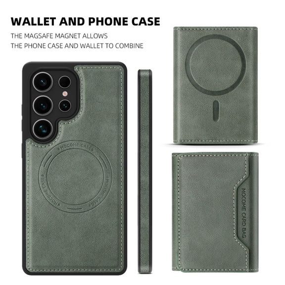 For Samsung Galaxy S25 5G Shield Multi-functional MagSafe Card Bag Phone Case(Green)