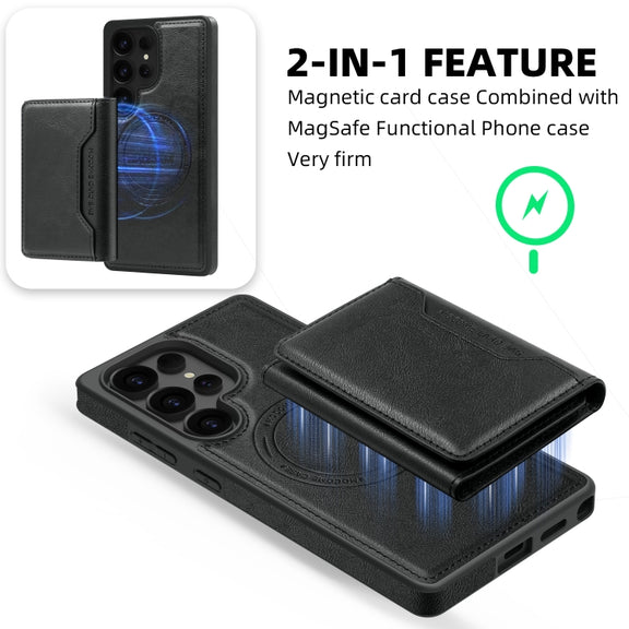 For Samsung Galaxy S25+ 5G Shield Multi-functional MagSafe Card Bag Phone Case(Black)