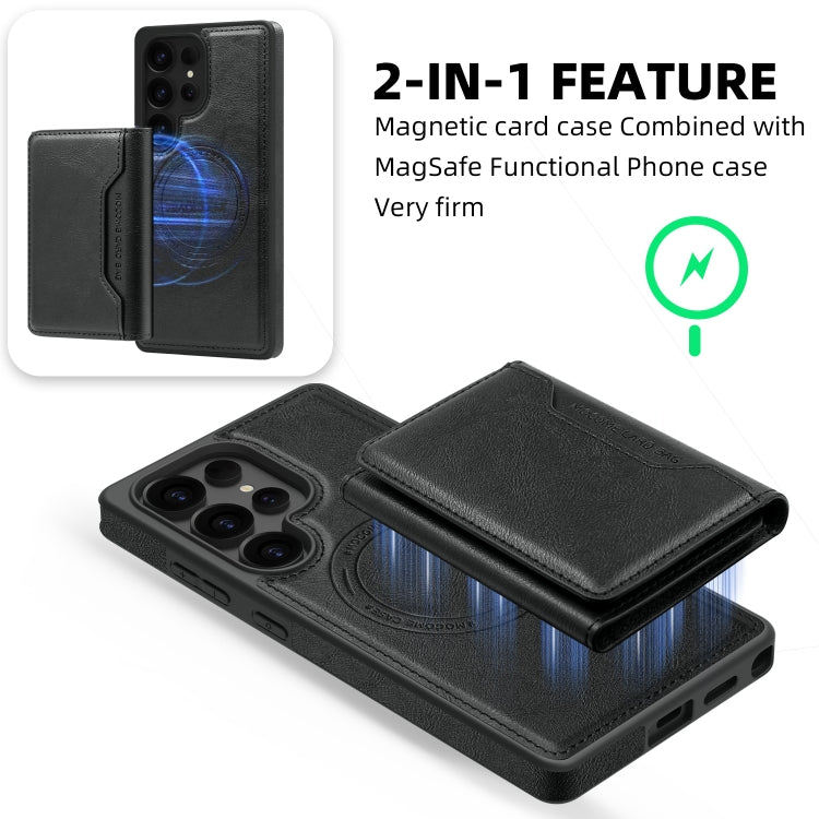 For Samsung Galaxy S25+ 5G Shield Multi-functional MagSafe Card Bag Phone Case(Black)