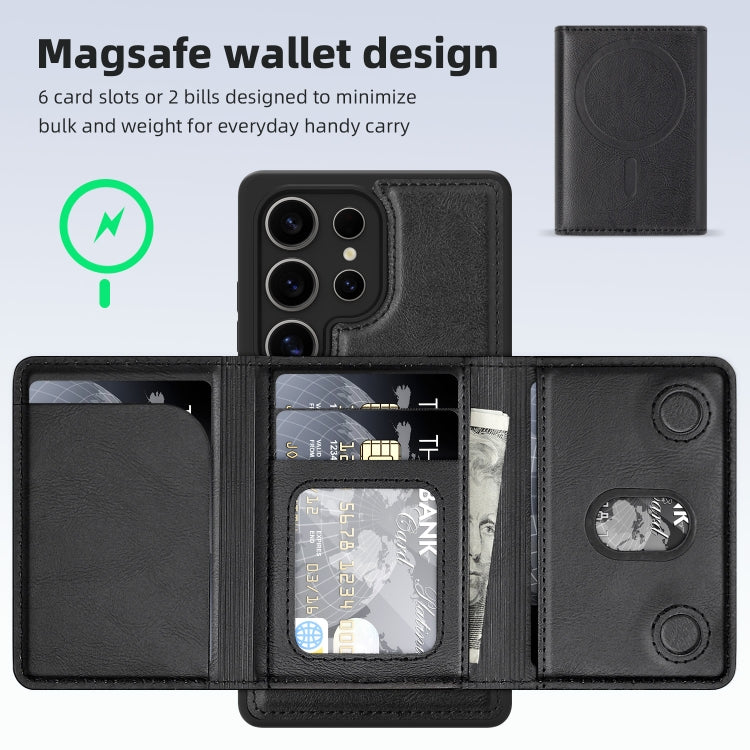 For Samsung Galaxy S25+ 5G Shield Multi-functional MagSafe Card Bag Phone Case(Black)