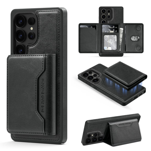 For Samsung Galaxy S25+ 5G Shield Multi-functional MagSafe Card Bag Phone Case(Black)