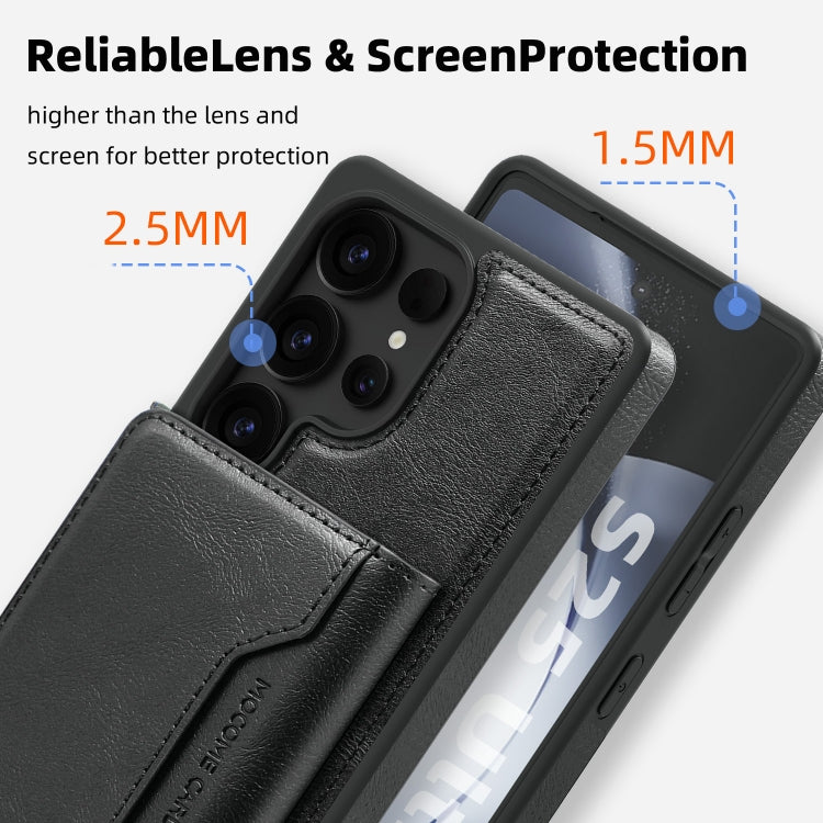 For Samsung Galaxy S25+ 5G Shield Multi-functional MagSafe Card Bag Phone Case(Black)