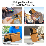 For Samsung Galaxy S25+ 5G Shield Multi-functional MagSafe Card Bag Phone Case(Brown)