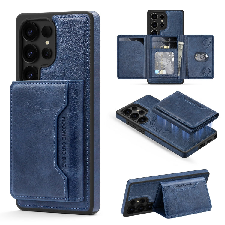 For Samsung Galaxy S25+ 5G Shield Multi-functional MagSafe Card Bag Phone Case(Blue)