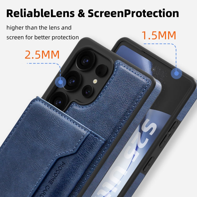 For Samsung Galaxy S25+ 5G Shield Multi-functional MagSafe Card Bag Phone Case(Blue)