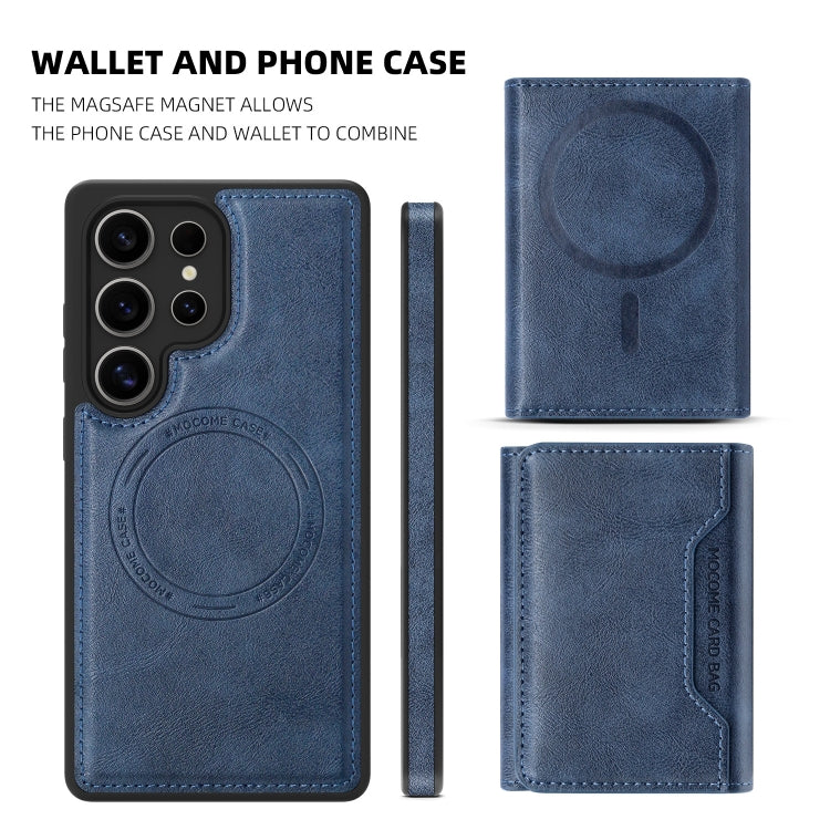 For Samsung Galaxy S25+ 5G Shield Multi-functional MagSafe Card Bag Phone Case(Blue)