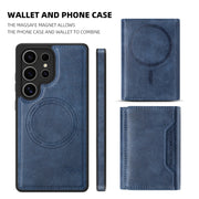 For Samsung Galaxy S25+ 5G Shield Multi-functional MagSafe Card Bag Phone Case(Blue)