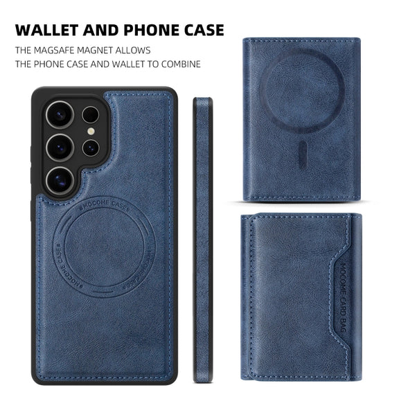 For Samsung Galaxy S25+ 5G Shield Multi-functional MagSafe Card Bag Phone Case(Blue)