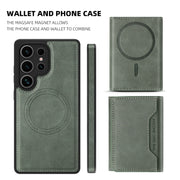 For Samsung Galaxy S25+ 5G Shield Multi-functional MagSafe Card Bag Phone Case(Green)