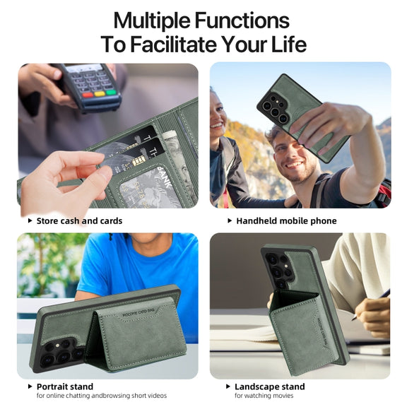 For Samsung Galaxy S25+ 5G Shield Multi-functional MagSafe Card Bag Phone Case(Green)