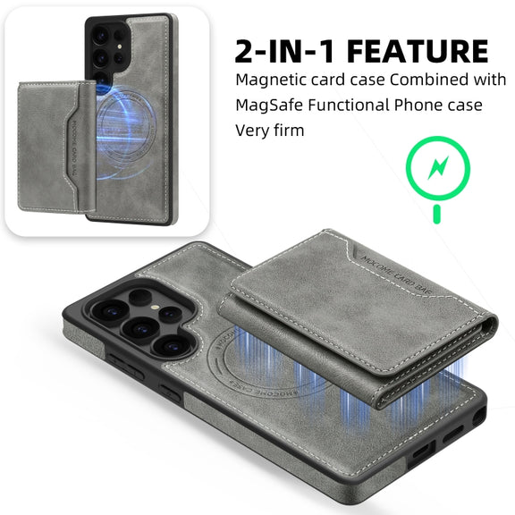 For Samsung Galaxy S25+ 5G Shield Multi-functional MagSafe Card Bag Phone Case(Grey)