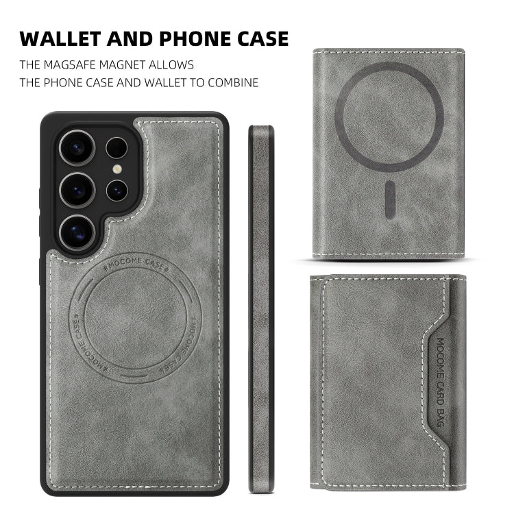 For Samsung Galaxy S25+ 5G Shield Multi-functional MagSafe Card Bag Phone Case(Grey)