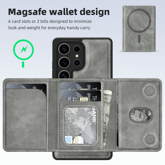 For Samsung Galaxy S25 Ultra 5G Shield Multi-functional MagSafe Card Bag Phone Case(Grey)