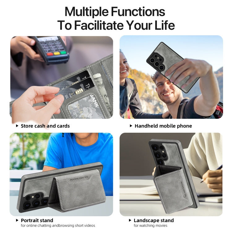 For Samsung Galaxy S25 Ultra 5G Shield Multi-functional MagSafe Card Bag Phone Case(Grey)