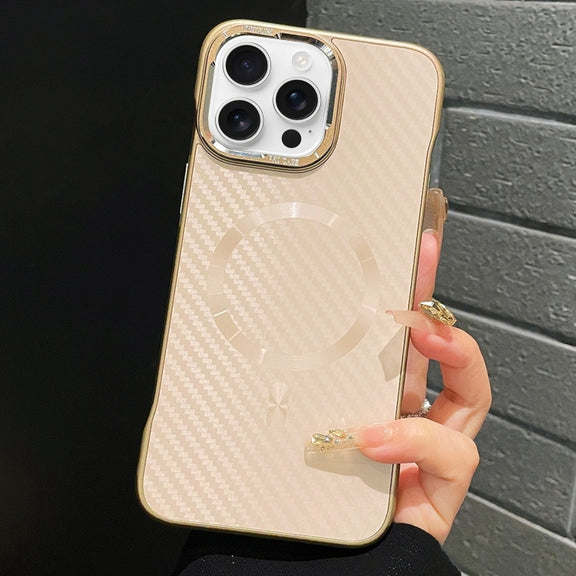 For iPhone 13 Pro AG Carbon Fiber Frameless MagSafe Phone Case(Pink)