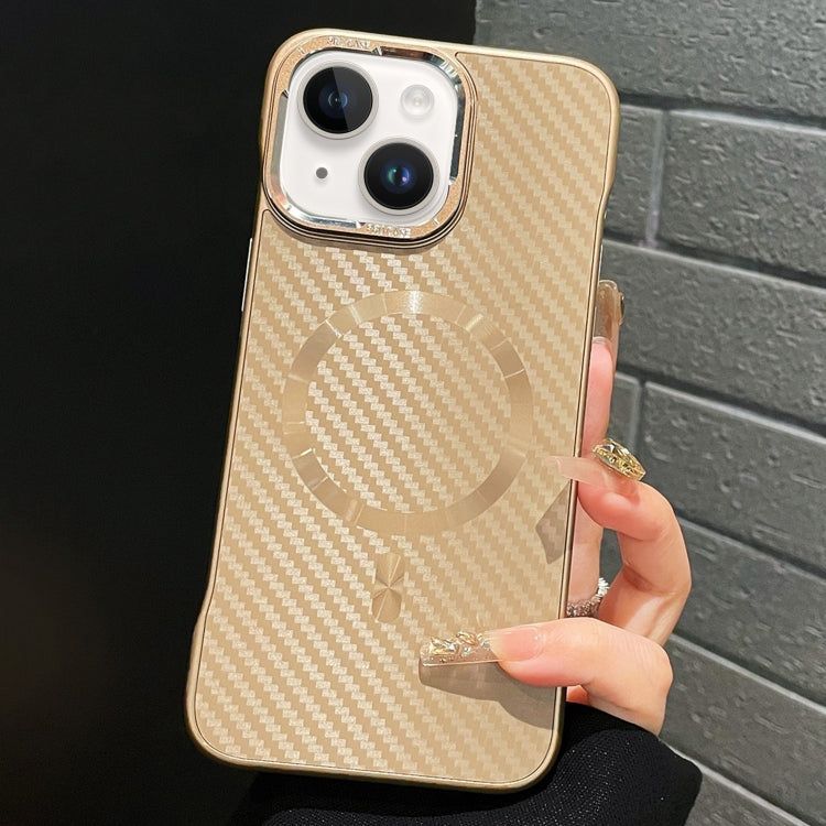 For iPhone 14 AG Carbon Fiber Frameless MagSafe Phone Case(Gold)