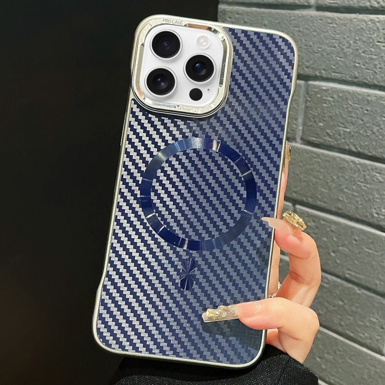 For iPhone 15 Pro AG Carbon Fiber Frameless MagSafe Phone Case(Blue)