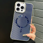 For iPhone 15 Pro AG Carbon Fiber Frameless MagSafe Phone Case(Blue)