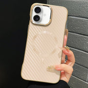 For iPhone 16 AG Carbon Fiber Frameless MagSafe Phone Case(Pink)