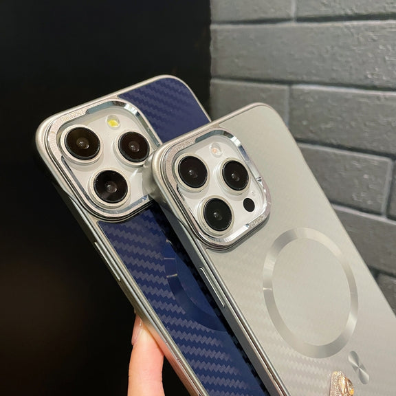 For iPhone 15 Pro AG Carbon Fiber Frameless MagSafe Phone Case(Gold)