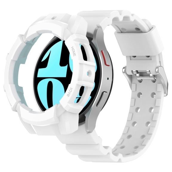 For Samsung Galaxy Watch 7 40mm Armor Silicone Watch Band with Watch Case Set(White)