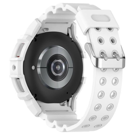 For Samsung Galaxy Watch 7 44mm Armor Silicone Watch Band with Watch Case Set(White)