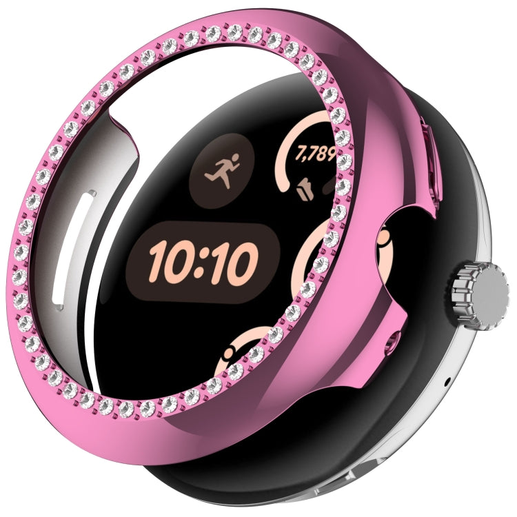 For Google Pixel Watch Diamond Electroplated PC Half Coverage Watch Protective Case(Pink)