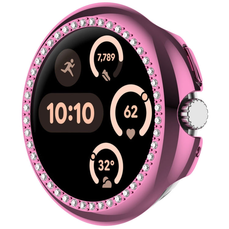 For Google Pixel Watch Diamond Electroplated PC Half Coverage Watch Protective Case(Pink)