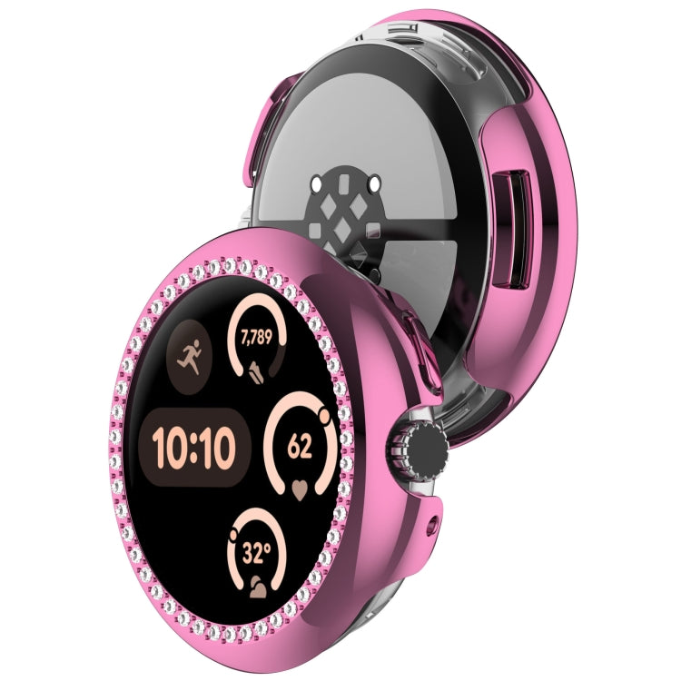 For Google Pixel Watch Diamond Electroplated PC Half Coverage Watch Protective Case(Pink)
