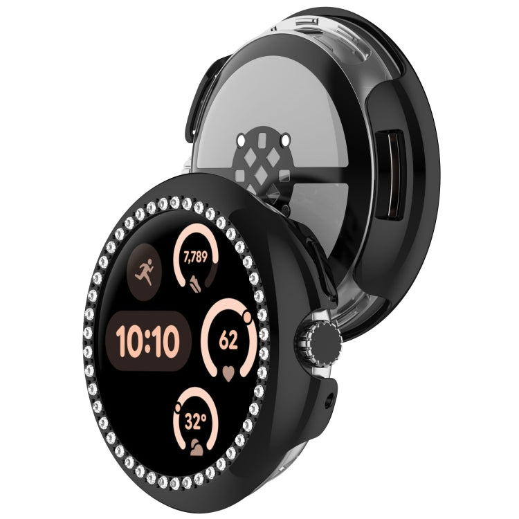 For Google Pixel Watch Diamond Electroplated PC Half Coverage Watch Protective Case(Black)