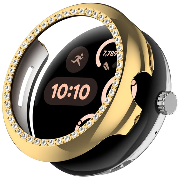 For Google Pixel Watch Diamond Electroplated PC Half Coverage Watch Protective Case(Gold)