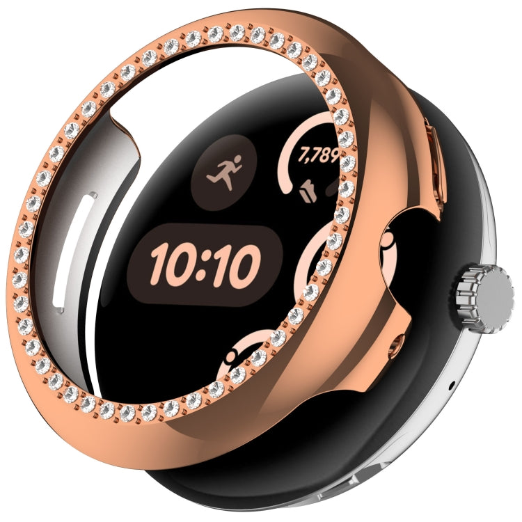 For Google Pixel Watch Diamond Electroplated PC Half Coverage Watch Protective Case(Rose Gold)