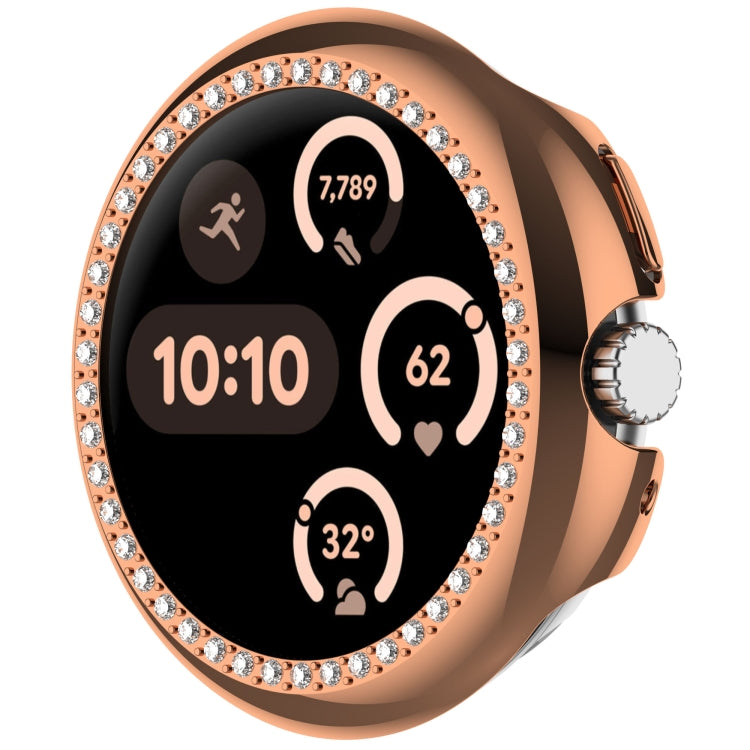 For Google Pixel Watch Diamond Electroplated PC Half Coverage Watch Protective Case(Rose Gold)