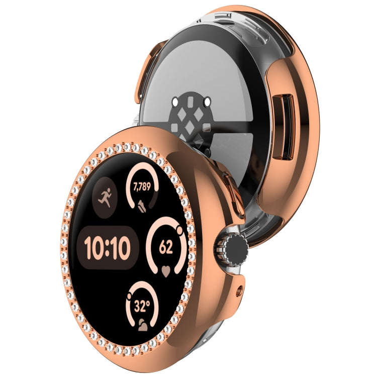 For Google Pixel Watch Diamond Electroplated PC Half Coverage Watch Protective Case(Rose Gold)