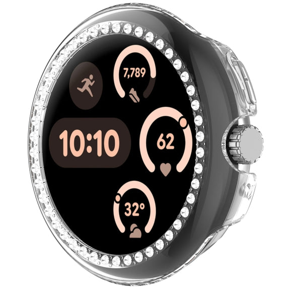 For Google Pixel Watch Diamond Electroplated PC Half Coverage Watch Protective Case(Transparent Color)