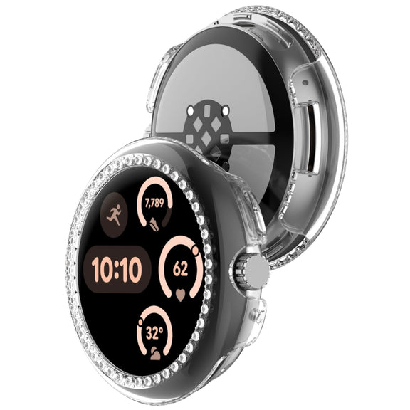 For Google Pixel Watch Diamond Electroplated PC Half Coverage Watch Protective Case(Transparent Color)