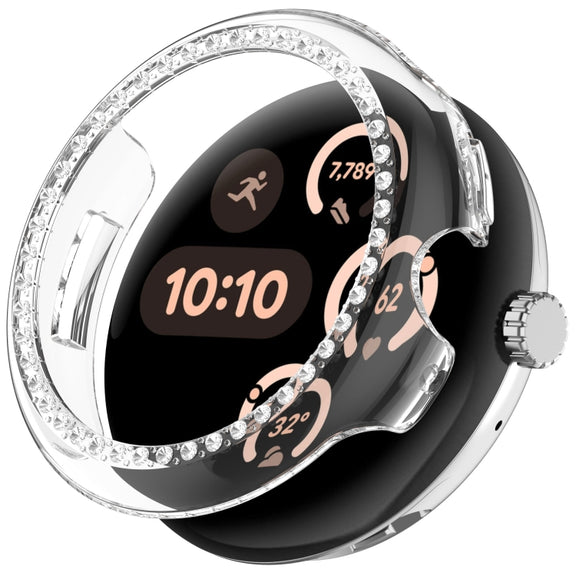 For Google Pixel Watch Diamond Electroplated PC Half Coverage Watch Protective Case(Transparent Color)