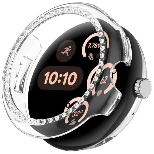 For Google Pixel Watch Diamond Electroplated PC Half Coverage Watch Protective Case(Transparent Color)
