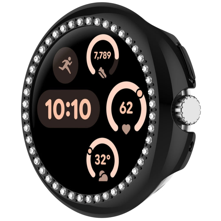 For Google Pixel Watch 3 45mm Diamond Electroplated PC Half Coverage Watch Protective Case(Black)