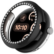 For Google Pixel Watch 3 45mm Diamond Electroplated PC Half Coverage Watch Protective Case(Black)