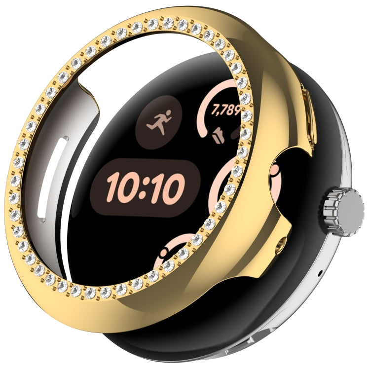 For Google Pixel Watch 3 45mm Diamond Electroplated PC Half Coverage Watch Protective Case(Gold)