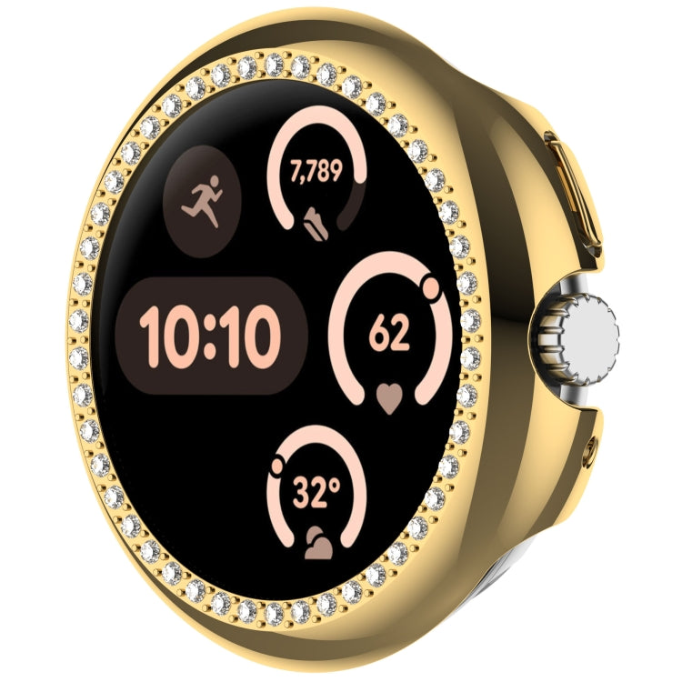 For Google Pixel Watch 3 45mm Diamond Electroplated PC Half Coverage Watch Protective Case(Gold)