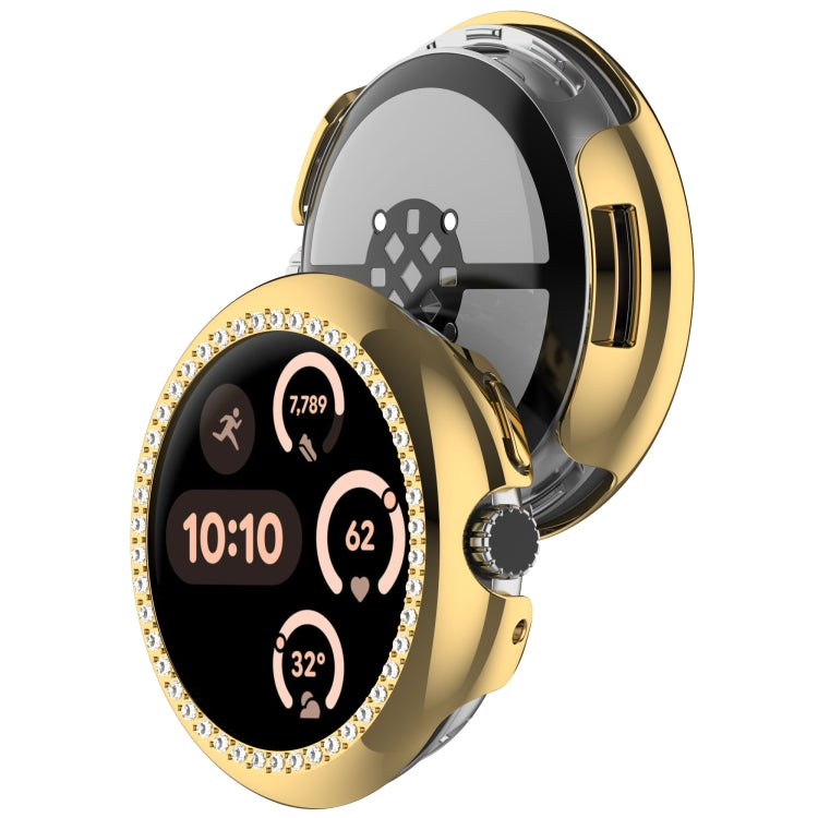 For Google Pixel Watch 3 45mm Diamond Electroplated PC Half Coverage Watch Protective Case(Gold)